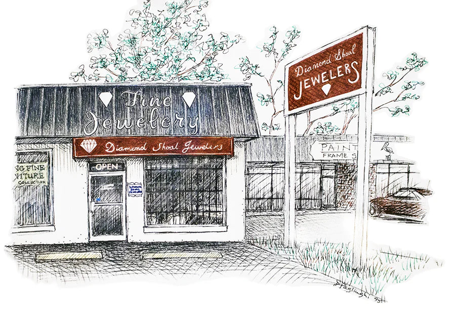 Illustrated Diamond Shoal Jewelers storefront on Arendell Street